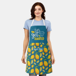 Funny Baking Bread Let's Get Toasted Lemon Pattern Apron