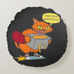 Funny Baking Cat: Task Failed Successfully Sticker Round Cushion