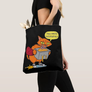 Funny Baking Cat: Task Failed Successfully Sticker Tote Bag