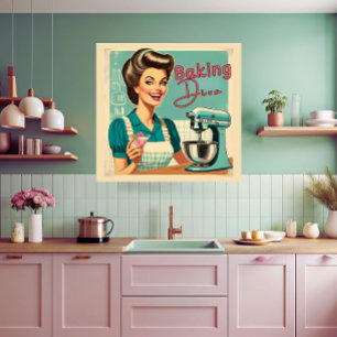 Funny baking diva kitchen mixer 50s comic book  poster
