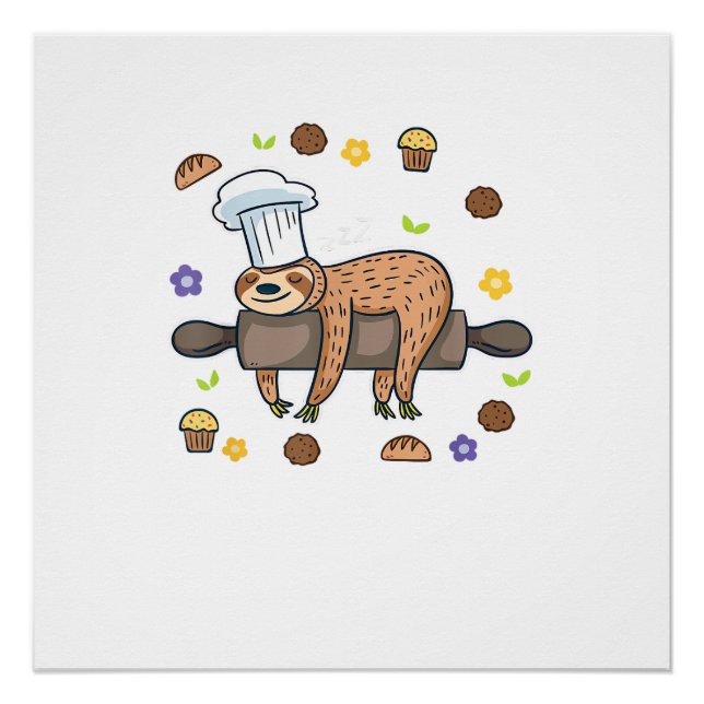 Funny Baking Gifts - Sloth Baker Cupcake Lover - B Poster (Front)