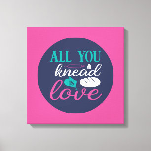Funny Baking Knead Love Typography Trendy Colour Canvas Print