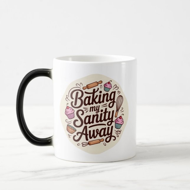 Funny Baking Quote Typography Design Magic Mug (Left)