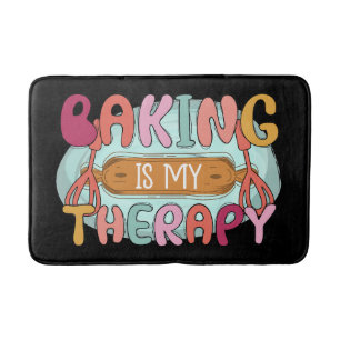 Funny baking therapy word art bath mat