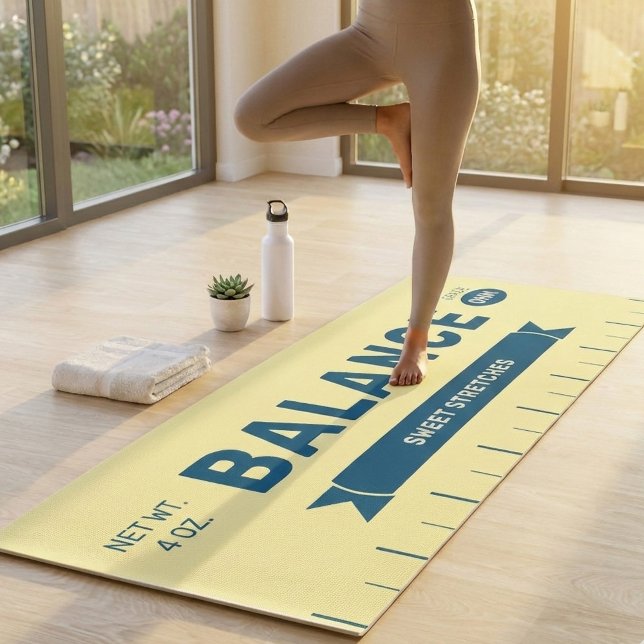 Funny "Balance" Butter Stick Personalized Yellow  Yoga Mat (Personalize this stick of butter BALANCE yoga mat for yourself or for an unforgettable gift)