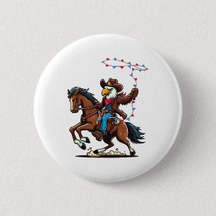 Funny Bald Eagle Cowboy Horseback Riding Swinging 6 Cm Round Badge