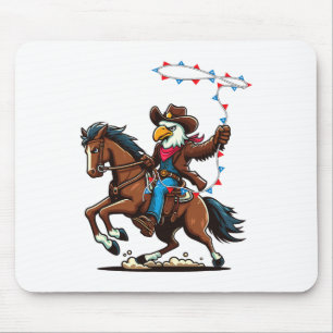 Funny Bald Eagle Cowboy Horseback Riding Swinging Mouse Pad