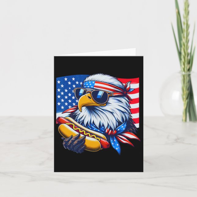 Funny Bald Eagle Hotdog American Flag 4th Of July  Card (Front)