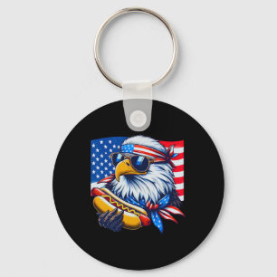 Funny Bald Eagle Hotdog American Flag 4th Of July Key Ring