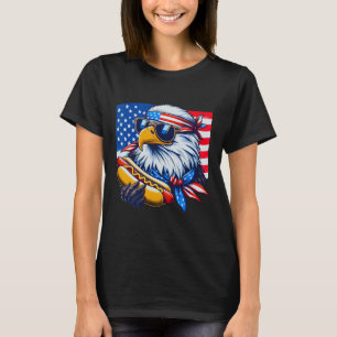 Funny Bald Eagle Hotdog American Flag 4th Of July  T-Shirt