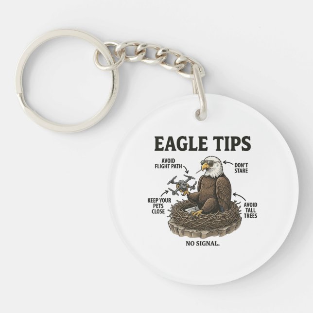 Funny Bald Eagle Tips Nature Survival Humour Key Ring (Front)