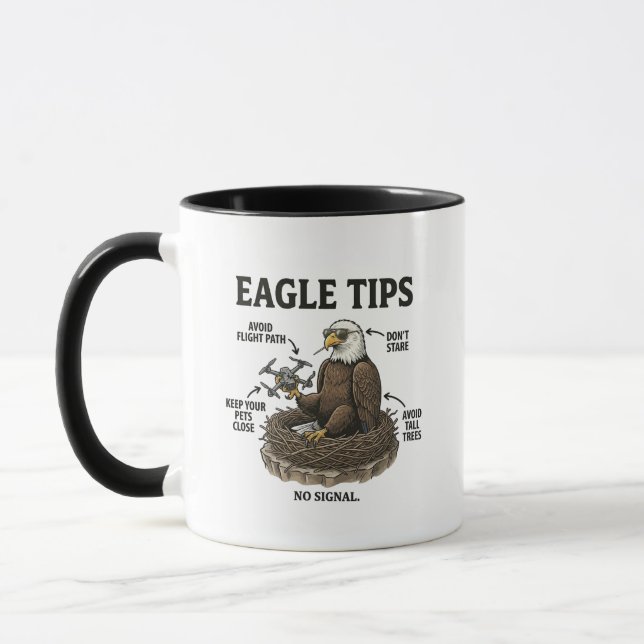 Funny Bald Eagle Tips Nature Survival Humour Mug (Left)