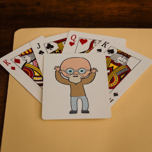 Funny Bald Man Playing Cards