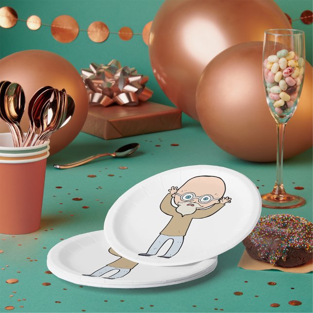 Funny Bald Quirky Old Man with Beard Paper Plate (Creator Uploaded)