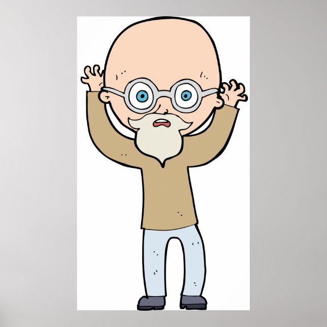 Funny Bald Quirky Old Man with Beard Poster (Front)
