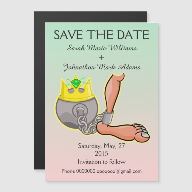 Funny Ball And Chain Save the Date Magnetic Invitation (Front/Back)