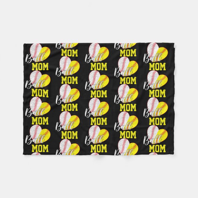 Funny Ball Mom Softball Baseball Gifts For Women Fleece Blanket (Front (Horizontal))