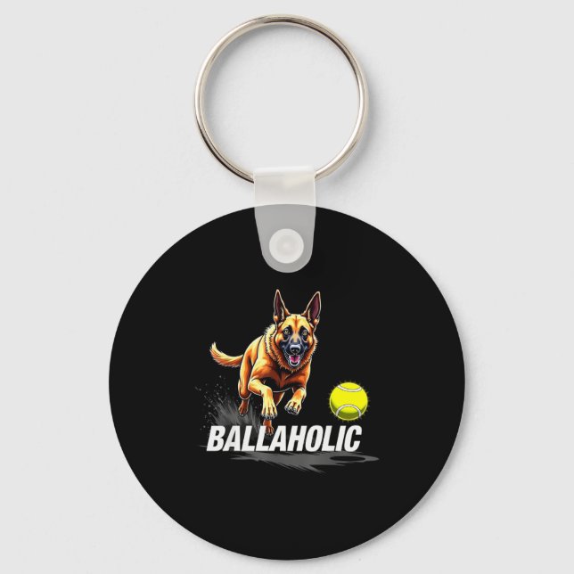 Funny Ballaholic Belgian Shepherd Dog Chasing Mali Key Ring (Front)
