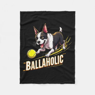 Funny Ballaholic Boston Terrier Dog Chasing Bostie Fleece Blanket