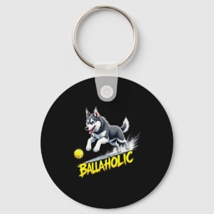 Funny Ballaholic Siberian Husky Dog Chasing Ball  Key Ring