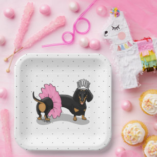 Funny Ballerina Princess Dachshund (black & tan) Paper Plate