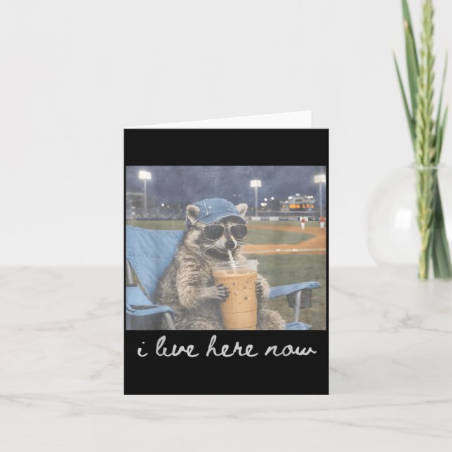 Funny Ballfield Baseball Racoon Ice Coffee Live Card (Front)