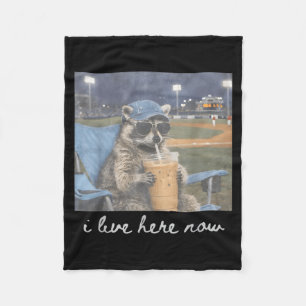 Funny Ballfield Baseball Racoon Ice Coffee Live Fleece Blanket