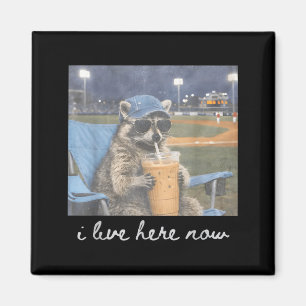 Funny Ballfield Baseball Racoon Ice Coffee Live Magnet
