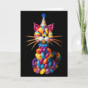 Funny Balloon Cat Art Colourful Animal Humour Card