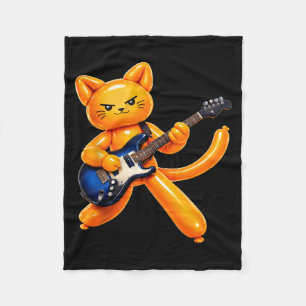 Funny Balloon Cat Playing Guitar Rock Star Rockn Fleece Blanket