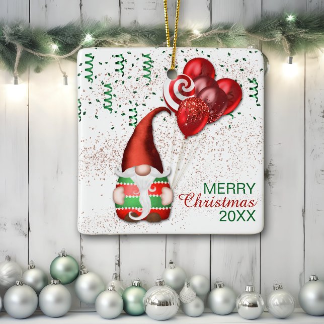 Funny Balloon Gnome Ceramic Ornament (Creator Uploaded)