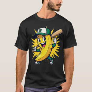 Funny Banana Baseball Mascot Logo with Cap  T-Shirt