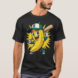 Funny Banana Baseball Mascot Logo with Cap T-Shirt