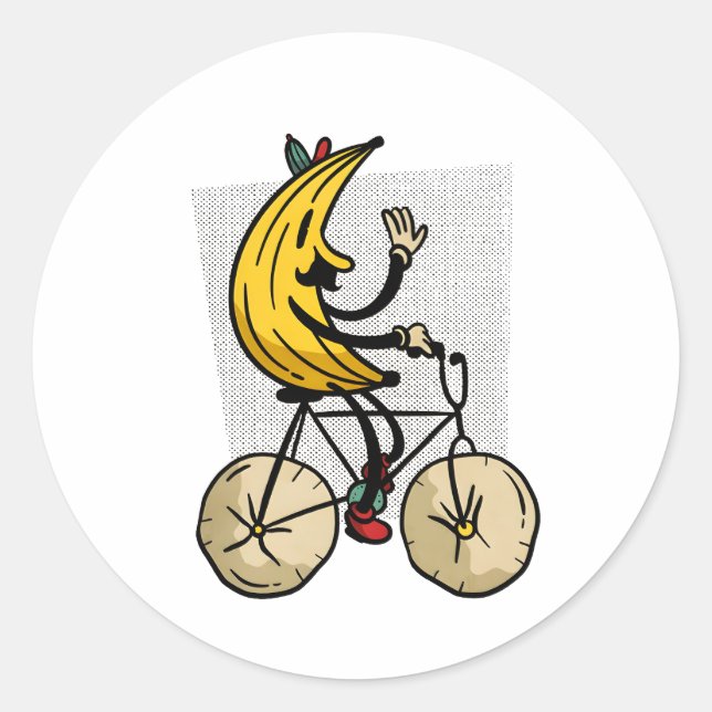 Funny Banana Biker Cartoon Design Classic Round Sticker (Front)