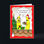 Funny Banana Christmas Card - Custom Holiday Cards<br><div class="desc">Looking for funny banana Christmas cards? Personalise your funny banana holiday greeting card with your own custom message. You can even change what the quotation bubble says! This cheerful red and green comical card features a banana wearing a Santa hat and holding a loaf of banana bread. It is sure...</div>