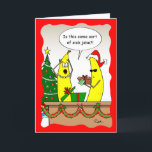Funny Banana Christmas Card - Custom Holiday Cards<br><div class="desc">Looking for funny banana Christmas cards? Personalise your funny banana holiday greeting card with your own custom message. You can even change what the quotation bubble says! This cheerful red and green comical card features a banana wearing a Santa hat and holding a loaf of banana bread. It is sure...</div>