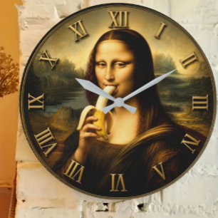 Funny Banana Mona Lisa Large Clock