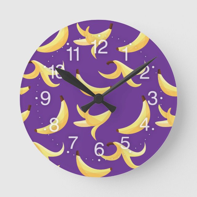 Funny Banana Party pattern colourful - editable Round Clock (Front)