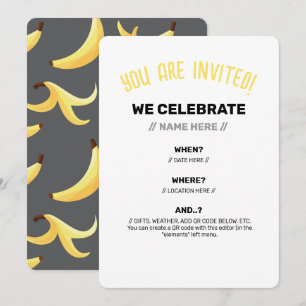 Funny Banana Pun Party pattern colourful - editabl Invitation