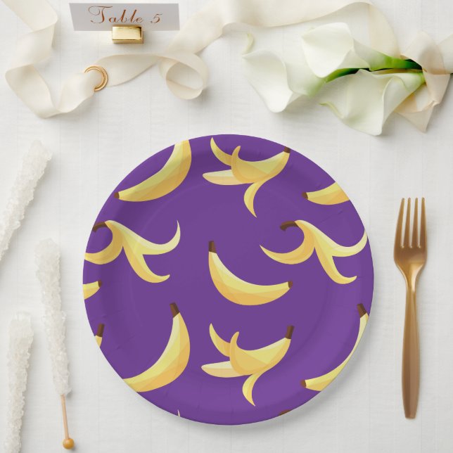 Funny Banana Pun Party pattern colourful - editabl Paper Plate (Wedding)