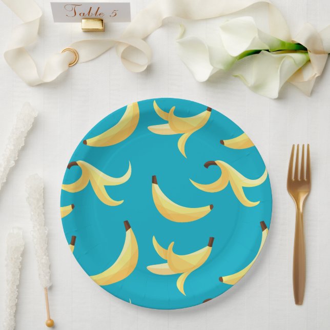 Funny Banana Pun Party pattern colourful - editabl Paper Plate (Wedding)
