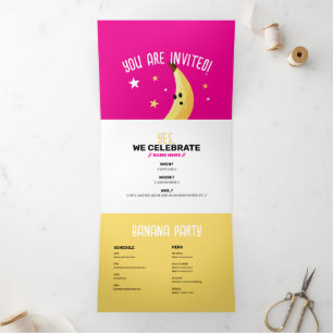 Funny Banana Pun Party pattern colourful - editabl Tri-Fold Invitation