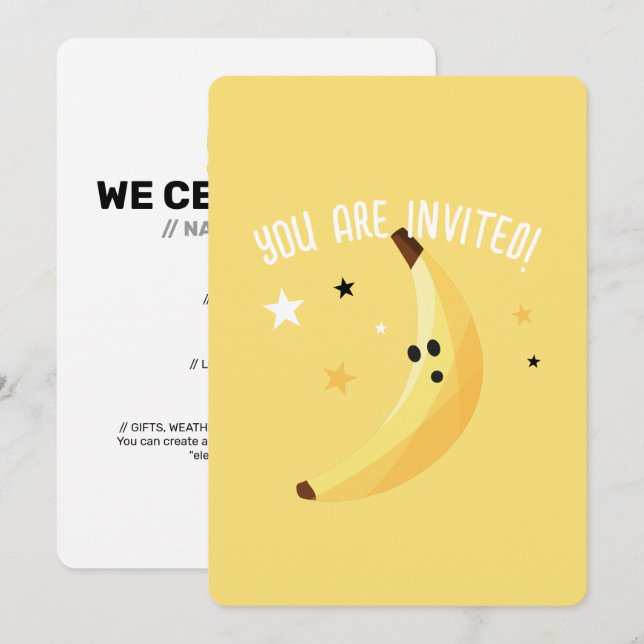 Funny Banana Pun Party pattern favours - editable Invitation (Front/Back)