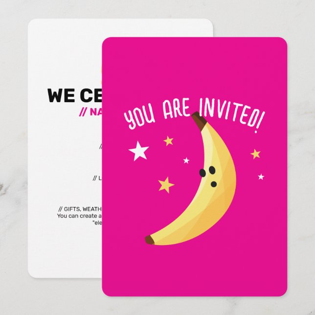Funny Banana Pun Party pattern favours - editable Invitation (Front/Back)