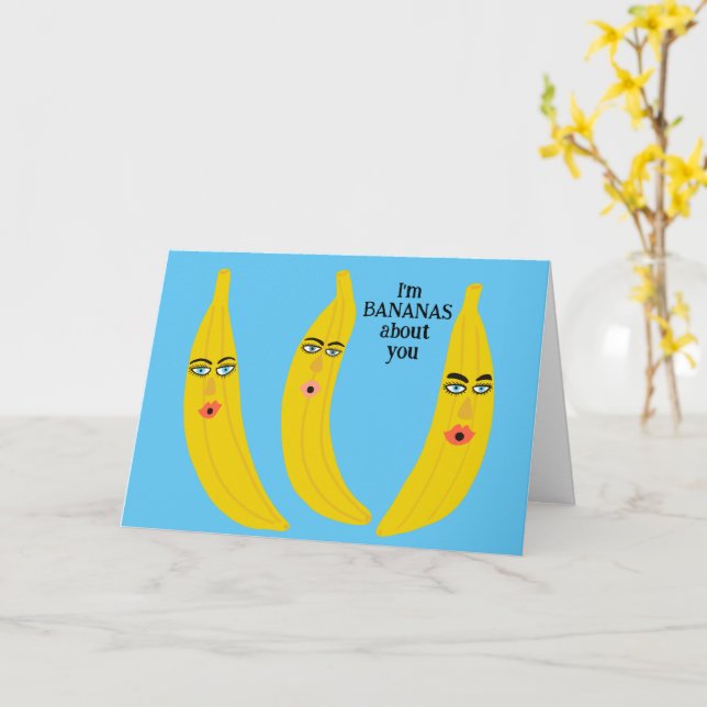 Funny Bananas Romance Valentine Love Anniversary Card (Yellow Flower)