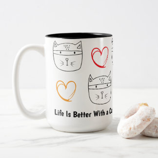 Funny Bandit Cat Sketch – Cute Minimalist Cat Art Two-Tone Coffee Mug