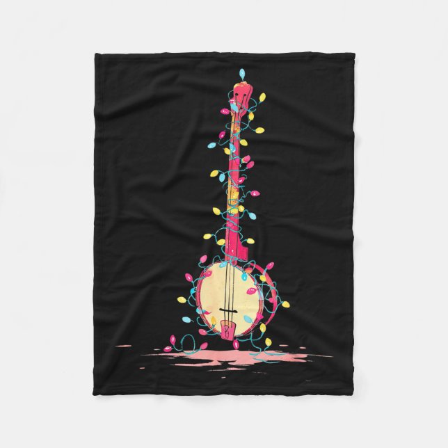 Funny Banjo Christmas Graphics Lights Lover Player Fleece Blanket (Front)
