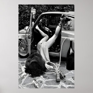 Funny Bar Art Print, Black and White, Woman with Poster