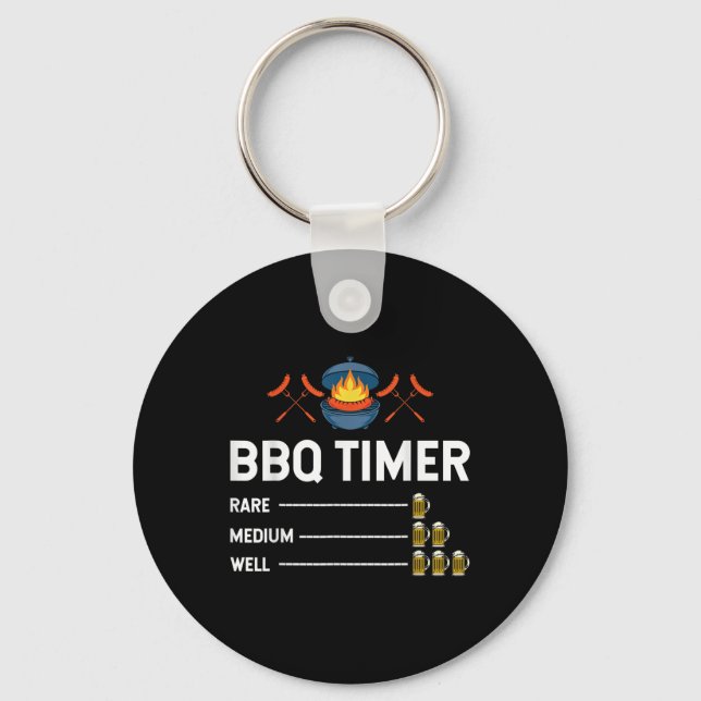 Funny Barbecue Chef Bbq Timer Beer Drinking Party  Key Ring (Front)