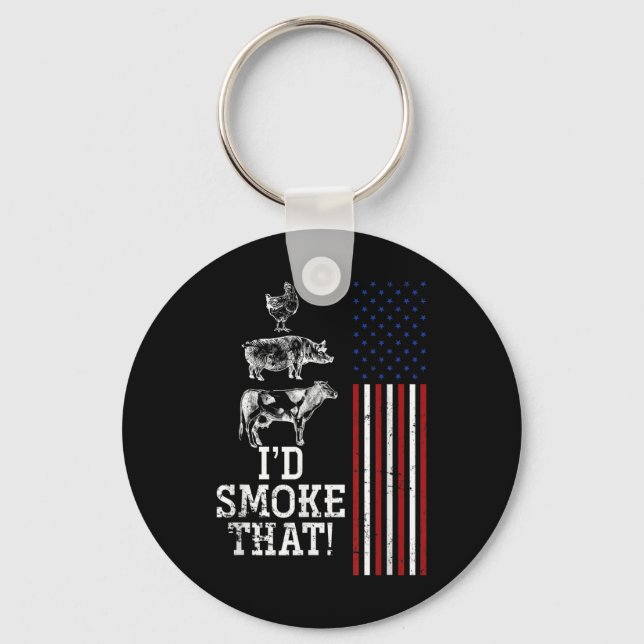 Funny Barbecue Chef Gift Us Flag Bbq  Key Ring (Front)